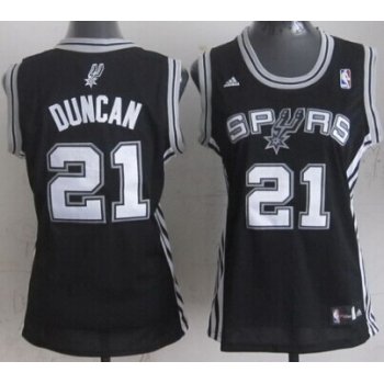 San Antonio Spurs #21 Tim Duncan Black Womens Jersey