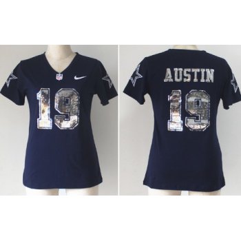 Nike Dallas Cowboys #19 Miles Austin Handwork Sequin Lettering Fashion Blue Womens Jersey