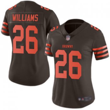 Browns #26 Greedy Williams Brown Women's Stitched Football Limited Rush Jersey