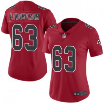 Falcons #63 Chris Lindstrom Red Women's Stitched Football Limited Rush Jersey