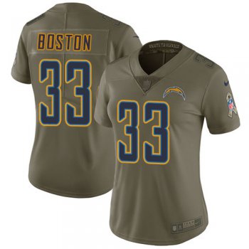 Women's Nike Los Angeles Chargers #33 Tre Boston Olive Stitched NFL Limited 2017 Salute to Service Jersey