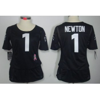 Nike Carolina Panthers #1 Cam Newton Breast Cancer Awareness Black Womens Jersey