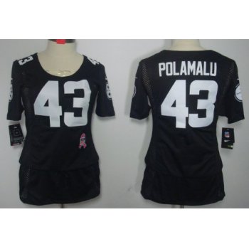 Nike Pittsburgh Steelers #43 Troy Polamalu Breast Cancer Awareness Black Womens Jersey