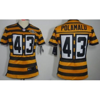 Nike Pittsburgh Steelers #43 Troy Polamalu Yellow With Black Throwback 80TH Womens Jersey