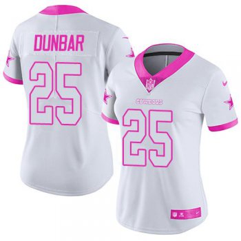 Nike Cowboys #25 Lance Dunbar White Pink Women's Stitched NFL Limited Rush Fashion Jersey