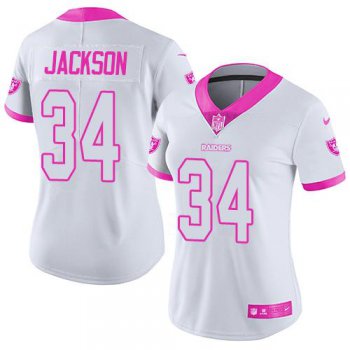 Nike Raiders #34 Bo Jackson White Pink Women's Stitched NFL Limited Rush Fashion Jersey