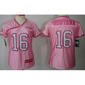 Nike San Francisco 49ers #16 Joe Montana Pink Love Womens Jersey