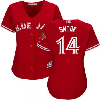 Blue Jays #14 Justin Smoak Red Canada Day Women's Stitched Baseball Jersey