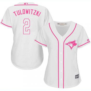 Blue Jays #2 Troy Tulowitzki White Pink Fashion Women's Stitched Baseball Jersey