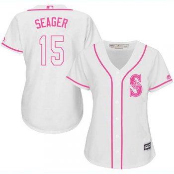 Mariners #15 Kyle Seager White Pink Fashion Women's Stitched Baseball Jersey