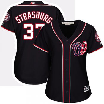Nationals #37 Stephen Strasburg Navy Blue Alternate Women's Stitched Baseball Jersey