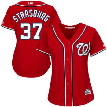 Nationals #37 Stephen Strasburg Red Alternate Women's Stitched Baseball Jersey