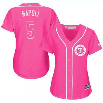 Rangers #5 Mike Napoli Pink Fashion Women's Stitched Baseball Jersey