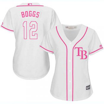 Rays #12 Wade Boggs White Pink Fashion Women's Stitched Baseball Jersey