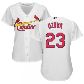Cardinals #23 Marcell Ozuna White Home Women's Stitched Baseball Jersey