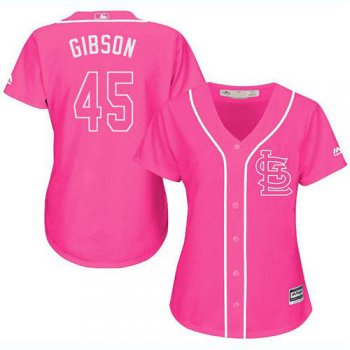 Cardinals #45 Bob Gibson Pink Fashion Women's Stitched Baseball Jersey