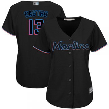Marlins #13 Starlin Castro Black Alternate Women's Stitched Baseball Jersey