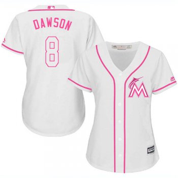 Marlins #8 Andre Dawson White Pink Fashion Women's Stitched Baseball Jersey
