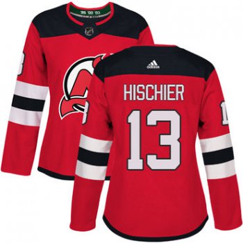Adidas New Jersey Devils #13 Nico Hischier Red Home Authentic Women's Stitched NHL Jersey