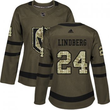 Adidas Vegas Golden Golden Knights #24 Oscar Lindberg Green Salute to Service Women's Stitched NHL Jersey