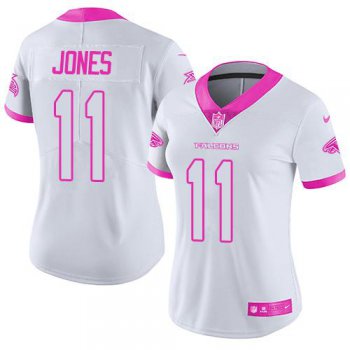 Nike Falcons #11 Julio Jones White Pink Women's Stitched NFL Limited Rush Fashion Jersey