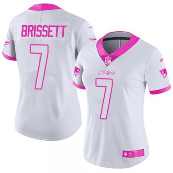 Nike Patriots #7 Jacoby Brissett White Pink Women's Stitched NFL Limited Rush Fashion Jersey