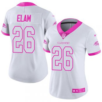 Nike Ravens #26 Matt Elam White Pink Women's Stitched NFL Limited Rush Fashion Jersey