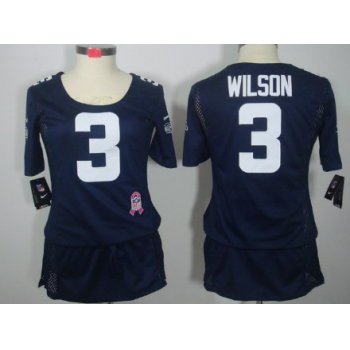 Nike Seattle Seahawks #3 Russell Wilson Breast Cancer Awareness Navy Blue Womens Jersey