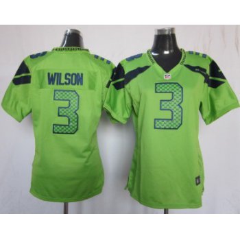 Nike Seattle Seahawks #3 Russell Wilson Green Game Womens Jersey