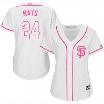 Giants #24 Willie Mays White Pink Fashion Women's Stitched Baseball Jersey