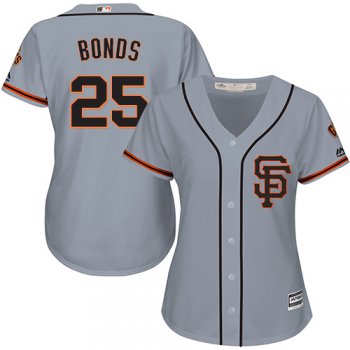 Giants #25 Barry Bonds Grey Road 2 Women's Stitched Baseball Jersey