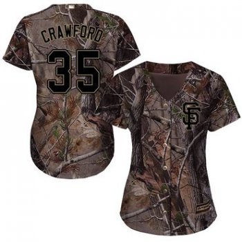 Giants #35 Brandon Crawford Camo Realtree Collection Cool Base Women's Stitched Baseball Jersey