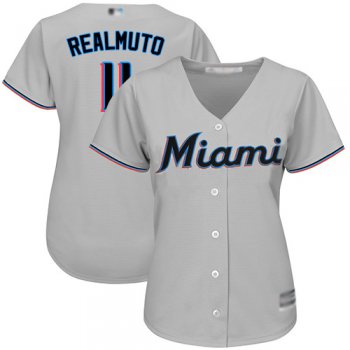 Marlins #11 JT Realmuto Grey Road Women's Stitched Baseball Jersey