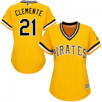 Pirates #21 Roberto Clemente Gold Alternate Women's Stitched Baseball Jersey