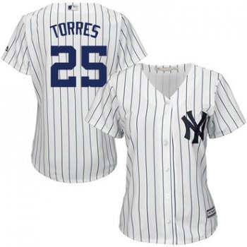 Yankees #25 Gleyber Torres White Strip Home Women's Stitched Baseball Jersey