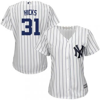 Yankees #31 Aaron Hicks White Strip Home Women's Stitched Baseball Jersey