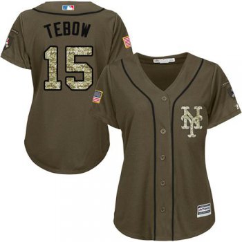 Mets #15 Tim Tebow Green Salute to Service Women's Stitched Baseball Jersey