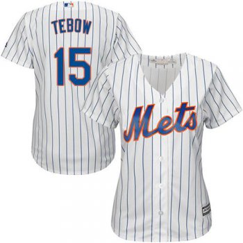 Mets #15 Tim Tebow White(Blue Strip) Home Women's Stitched Baseball Jersey