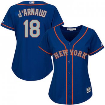 Mets #18 Travis d'Arnaud Blue(Grey NO.) Alternate Women's Stitched Baseball Jersey