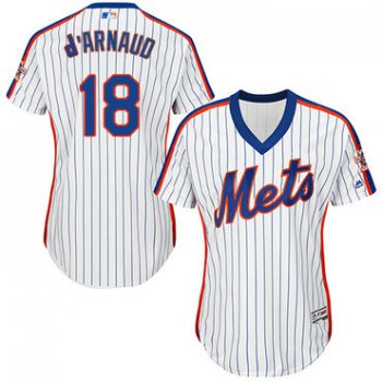 Mets #18 Travis d'Arnaud White(Blue Strip) Alternate Women's Stitched Baseball Jersey