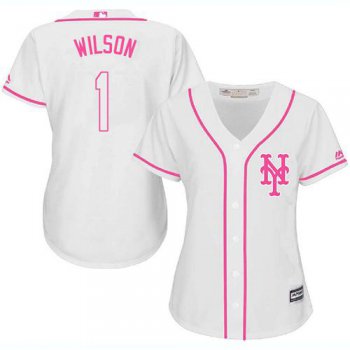 Mets #1 Mookie Wilson White Pink Fashion Women's Stitched Baseball Jersey
