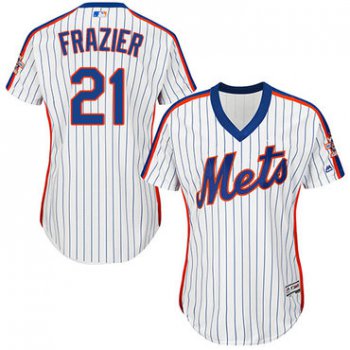 Mets #21 Todd Frazier White(Blue Strip) Alternate Women's Stitched Baseball Jersey