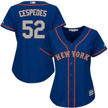 Mets #52 Yoenis Cespedes Blue(Grey NO.) Alternate Women's Stitched Baseball Jersey