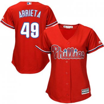 Phillies #49 Jake Arrieta Red Alternate Women's Stitched Baseball Jersey