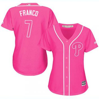 Phillies #7 Maikel Franco Pink Fashion Women's Stitched Baseball Jersey