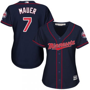 Twins #7 Joe Mauer Navy Blue Alternate Women's Stitched Baseball Jersey