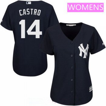 Women's New York Yankees #14 Starlin Castro Navy Blue Alternate Stitched MLB Majestic Cool Base Jersey