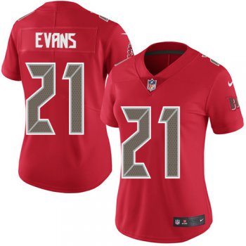 Women's Nike Buccaneers #21 Justin Evans Red Stitched NFL Limited Rush Jersey