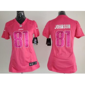 Nike Detroit Lions #81 Calvin Johnson Pink Sweetheart Diamond Womens Jersey