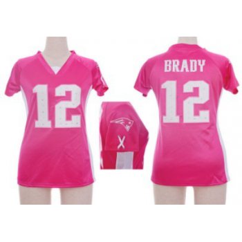 Nike New England Patriots #12 Tom Brady 2012 Pink Womens Draft Him II Top Jersey